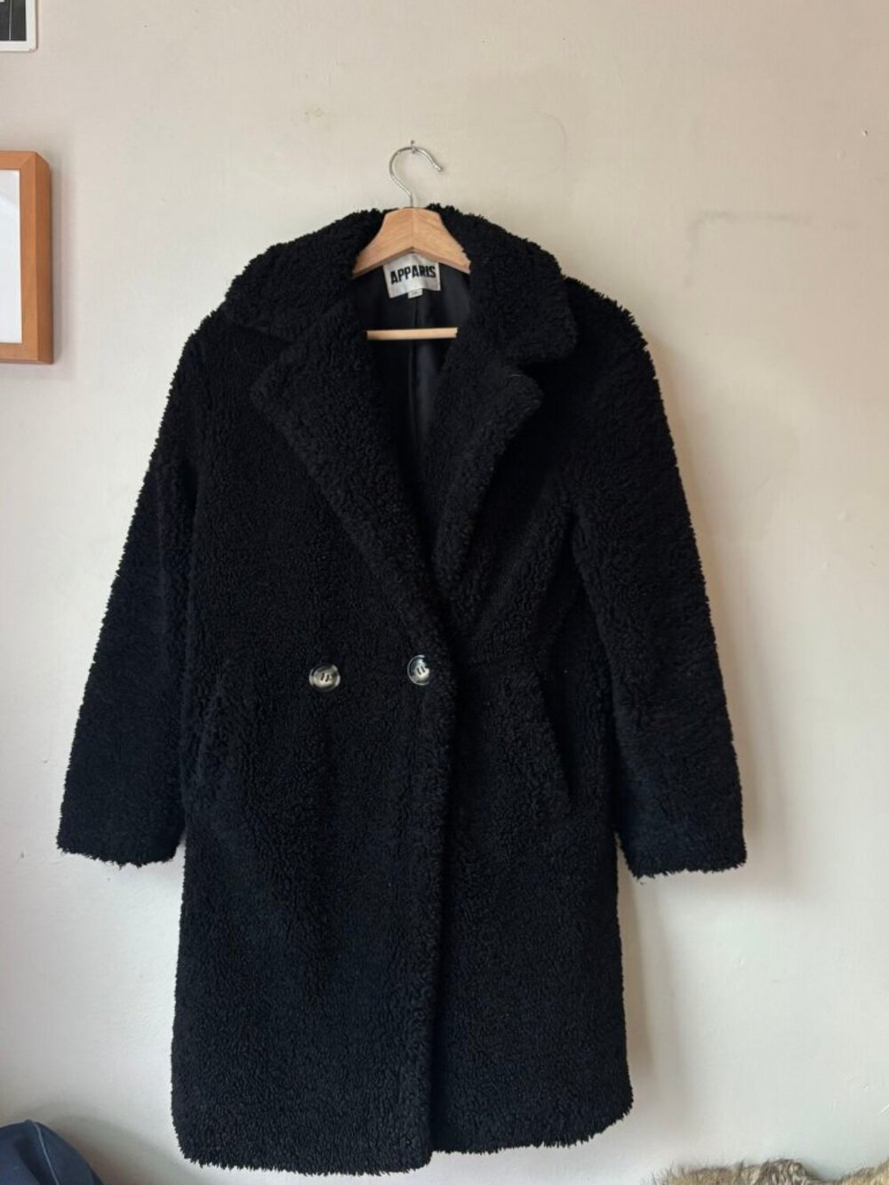 Apparis Black Teddy Faux Fur Button Coat XS